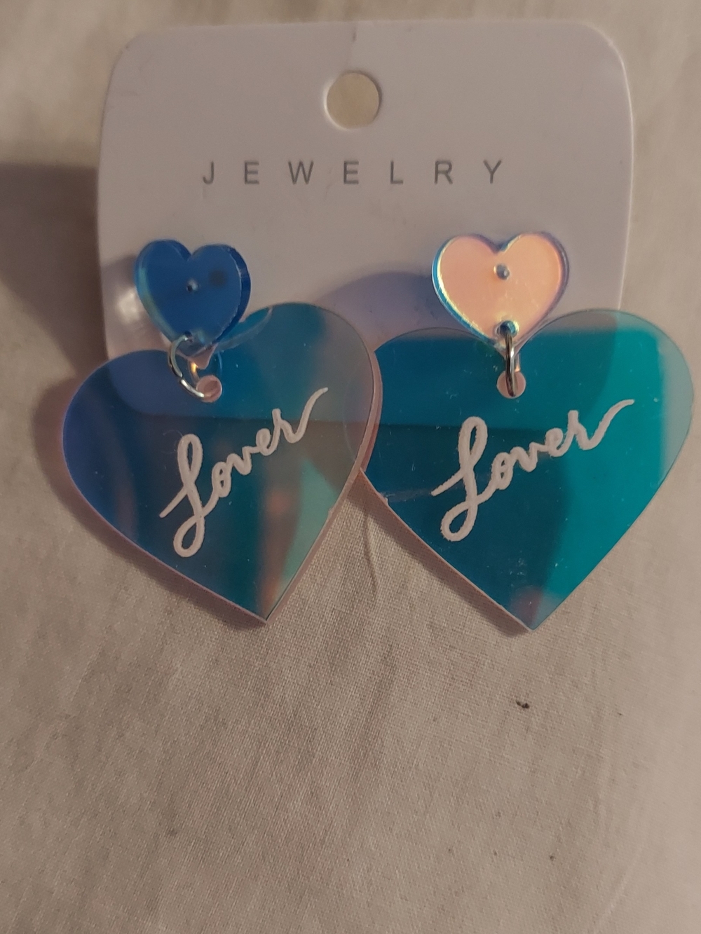 Iridescent Blue Heart 'Lover' Drop Earrings